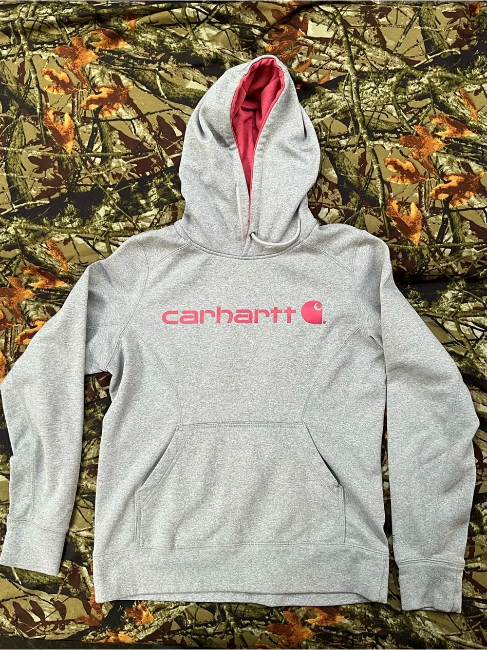 Carhartt Force Women’s Heather Grey & Pink Logo Pullover Hoodie Size S (4-6)